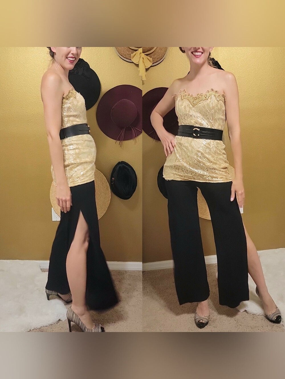 Vintage Cashe Black Split Side - Wide-Leg Pants